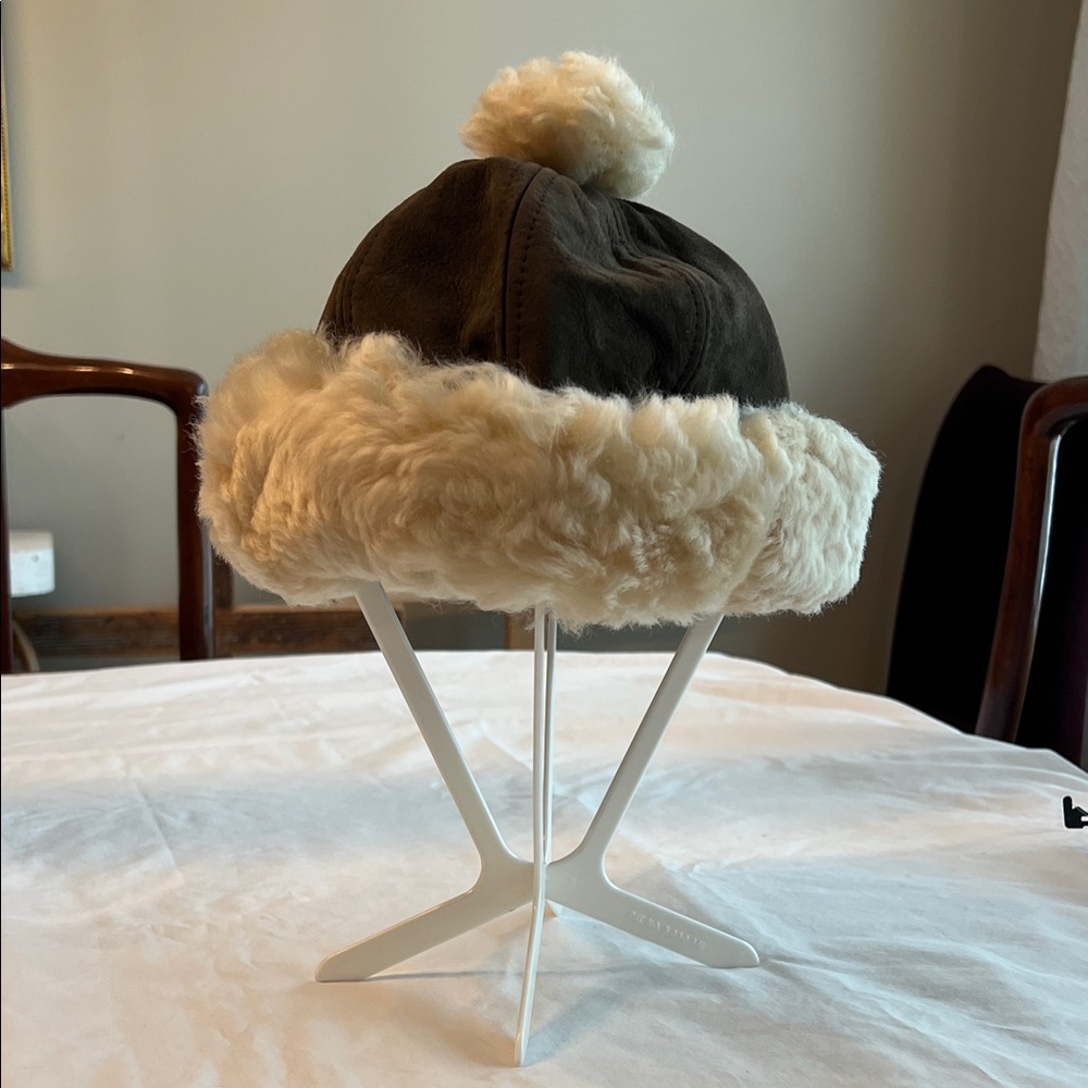 Ultra soft Brown Sheepskin and Cream SherlingHat